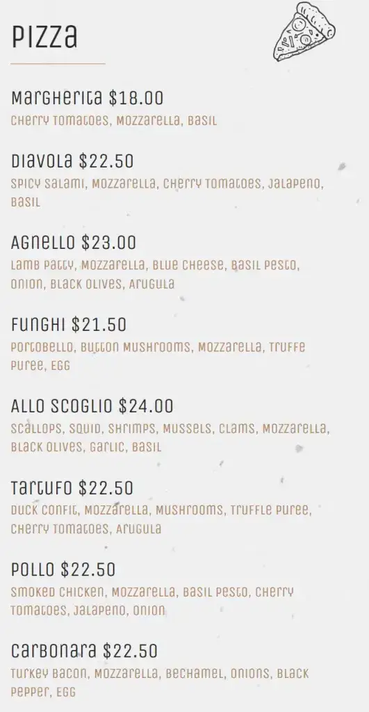 Brio Restaurant Menu – Pizza prices
