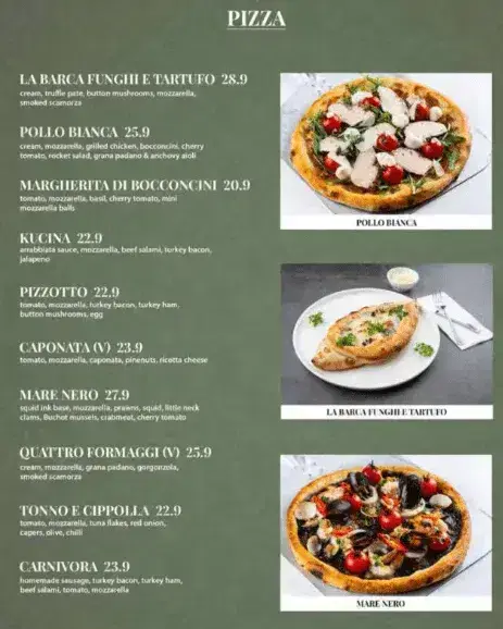 KUCINA ITALIAN MENU Pizza Prices