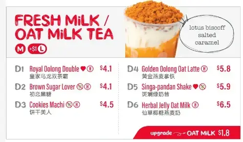 Liho Tea Menu Prices – Fresh/Oat Milk Tea prices