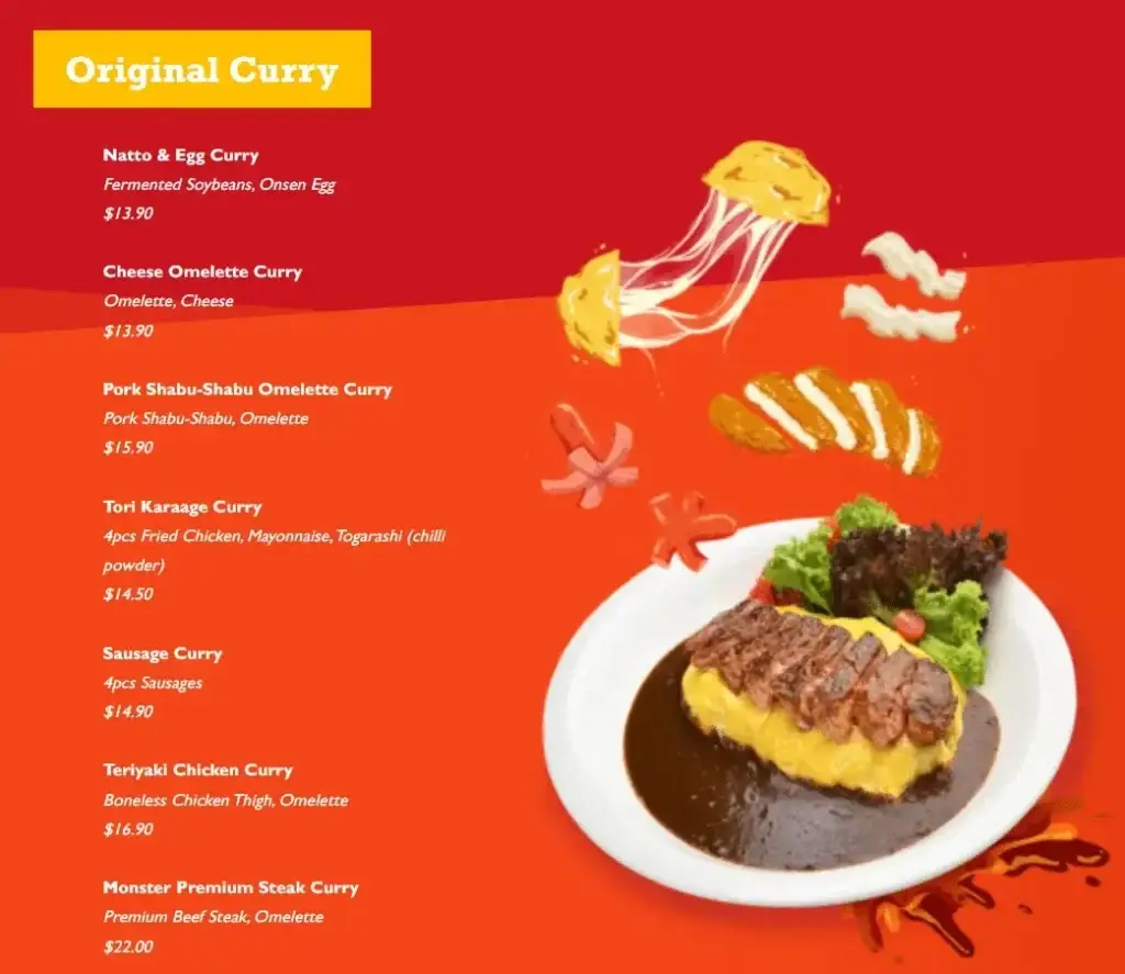 Monster Singapore – Original Curry Menu prices