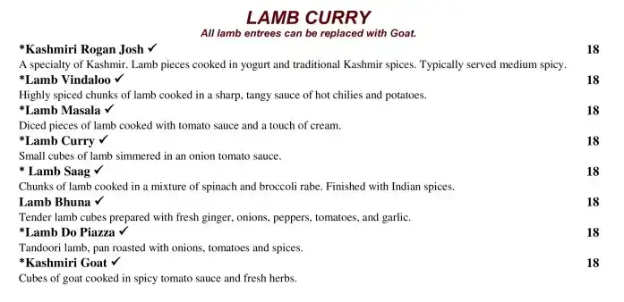 Soul Of India Lamb Dishes Prices