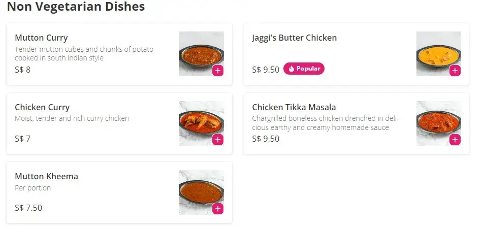 Jaggi’s Northern Indian Cuisine Menu Non Vegetarian Dishes