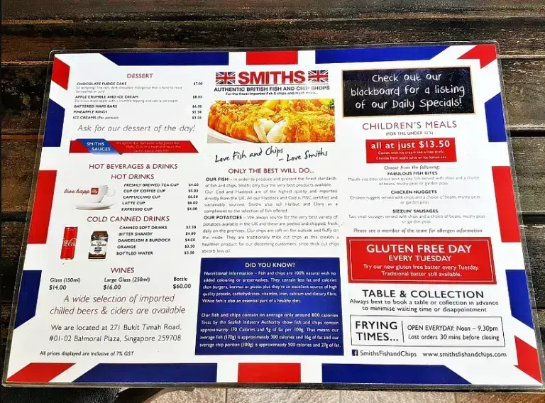 Smiths Fish And Chips Menu