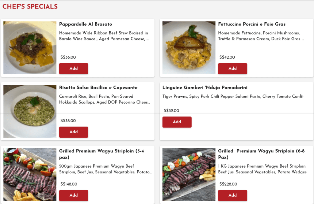 Ricciotti Singapore Chef’s Special Menu Prices