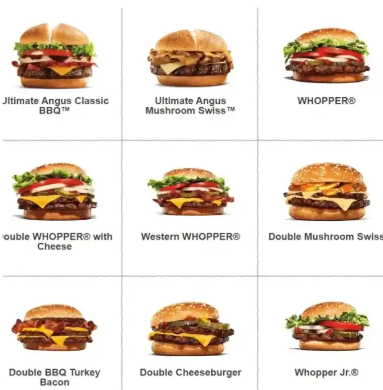 Burger King Beef Burgers Menu 
