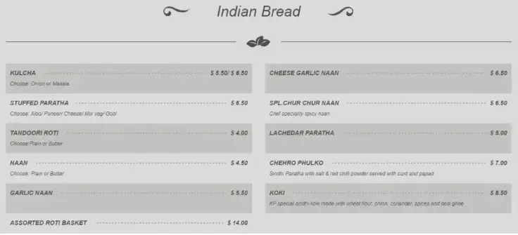 Kailash Parbat Menu Indian Breads
