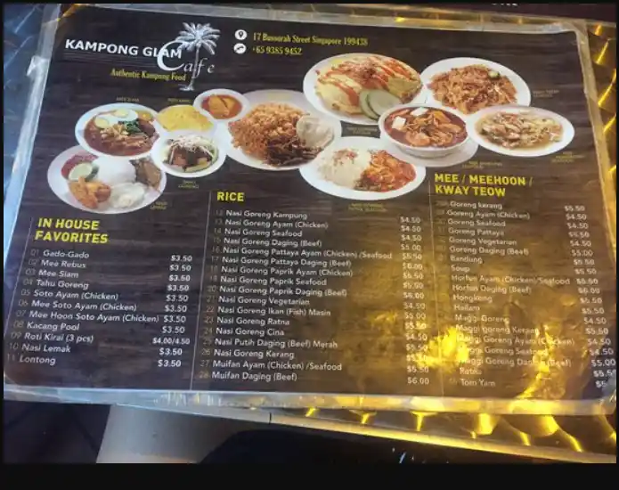 Kampong Glam Cafe Menu